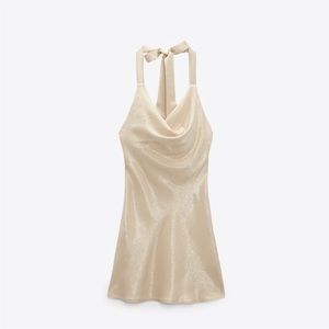 Zara Dresses Nwt Zara Beige Satin Effect Mini Dress Size medium.